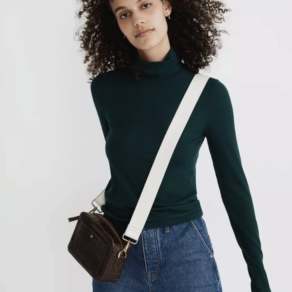 Madewell Ribbed Turtleneck Top Emerald Green